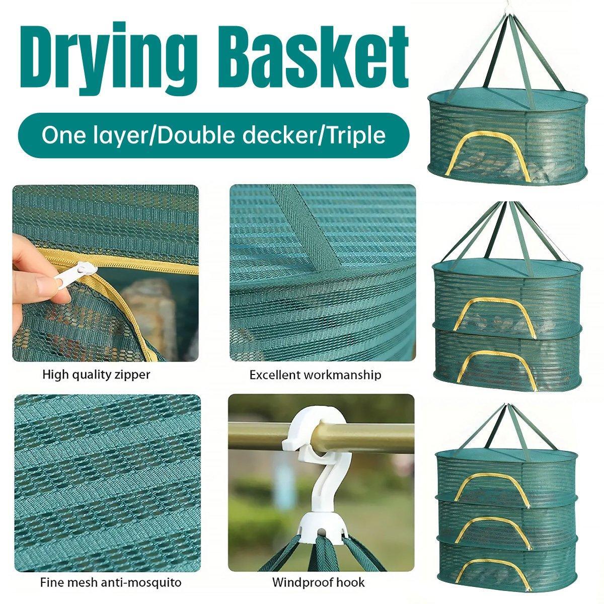 Anti Mosquito Fully Enclosed Drying Net Basket for Fish Vegetables Fruit Herbs - Single layer V528-DRYING-BASKET-1-GREEN-2046523