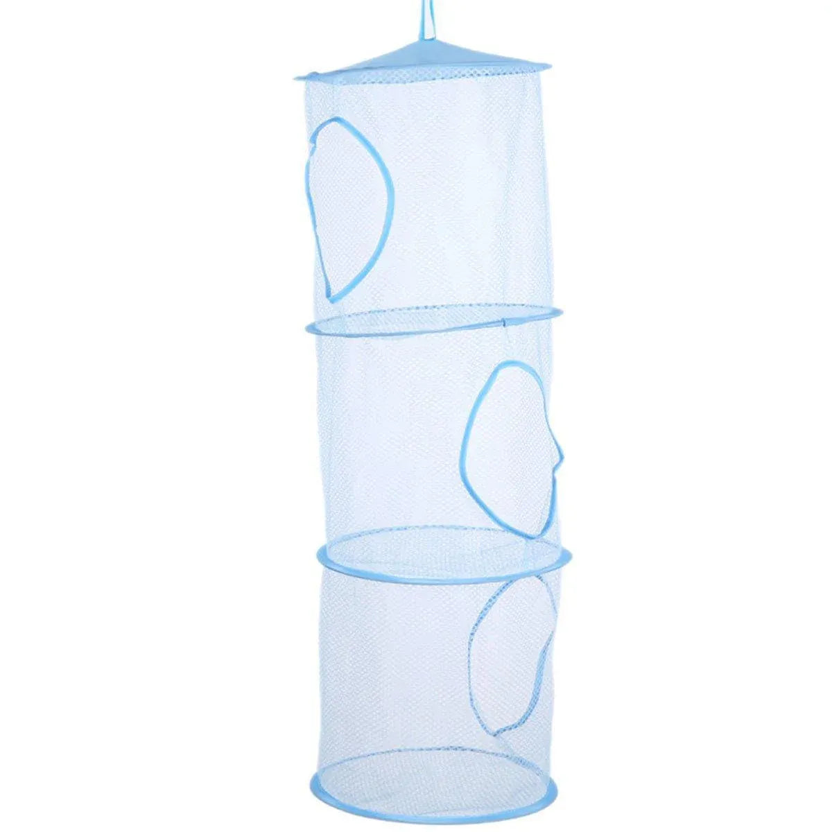 Foldable Clothes Drying Basket Three-layer Hanging Storage Breathable Organizer - Blue V528-DRYING-NET-3-BLUE-227655