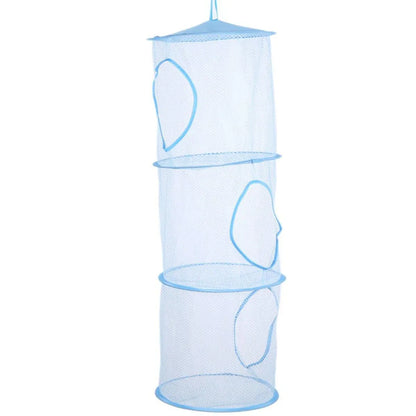 Foldable Clothes Drying Basket Three-layer Hanging Storage Breathable Organizer - Blue V528-DRYING-NET-3-BLUE-227655