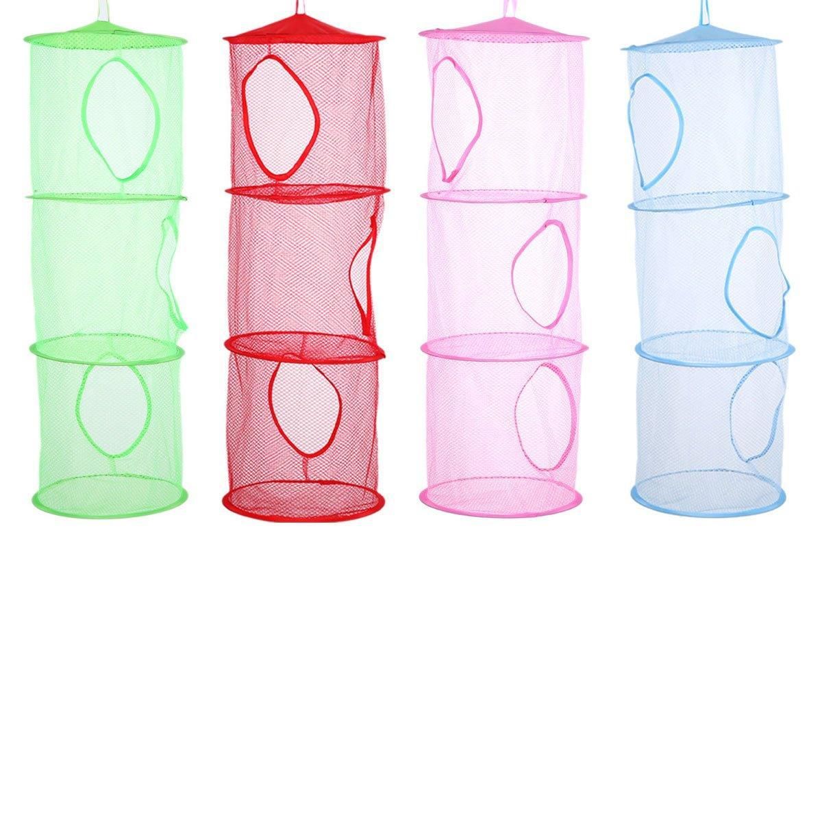 Foldable Clothes Drying Basket Three-layer Hanging Storage Breathable Organizer - Blue V528-DRYING-NET-3-BLUE-227655