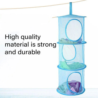 Foldable Clothes Drying Basket Three-layer Hanging Storage Breathable Organizer - Blue V528-DRYING-NET-3-BLUE-227655