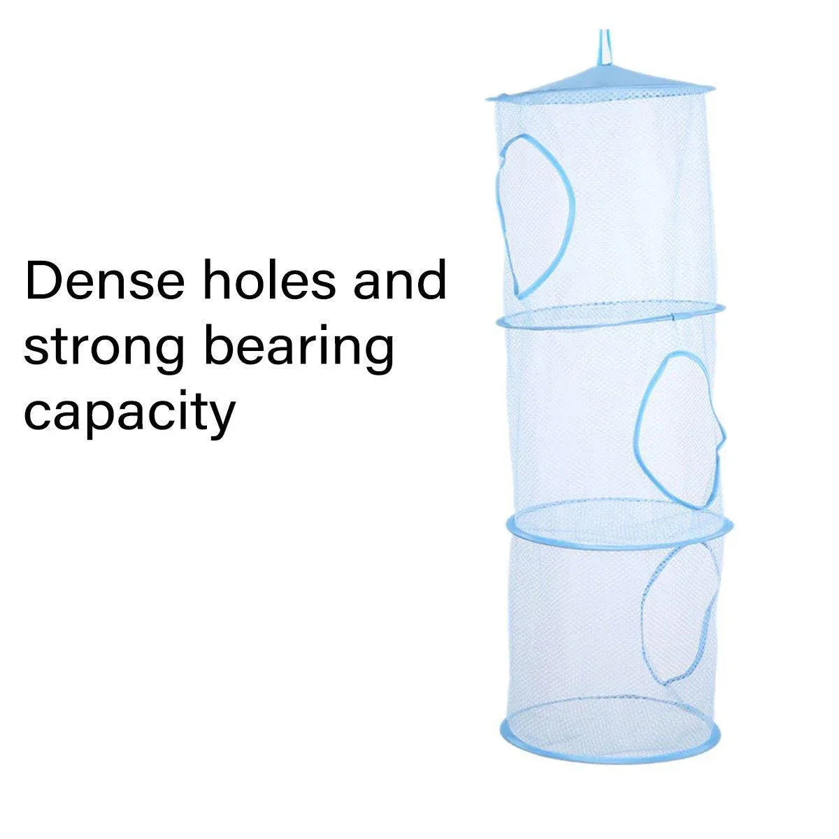 Foldable Clothes Drying Basket Three-layer Hanging Storage Breathable Organizer - Blue V528-DRYING-NET-3-BLUE-227655