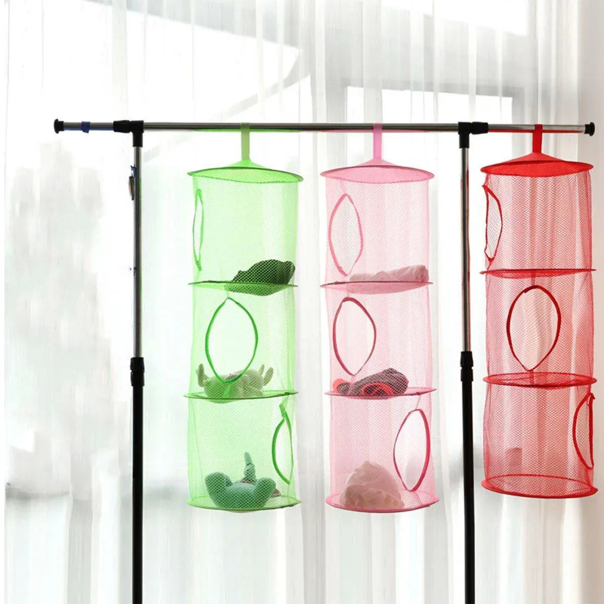 Foldable Clothes Drying Basket Three-layer Hanging Storage Breathable Organizer - Blue V528-DRYING-NET-3-BLUE-227655