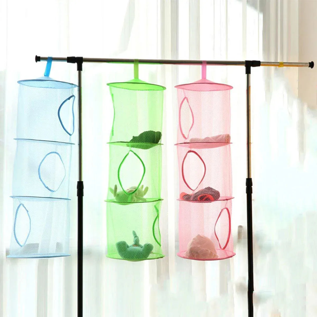 Foldable Clothes Drying Basket Three-layer Hanging Storage Breathable Organizer - Blue V528-DRYING-NET-3-BLUE-227655