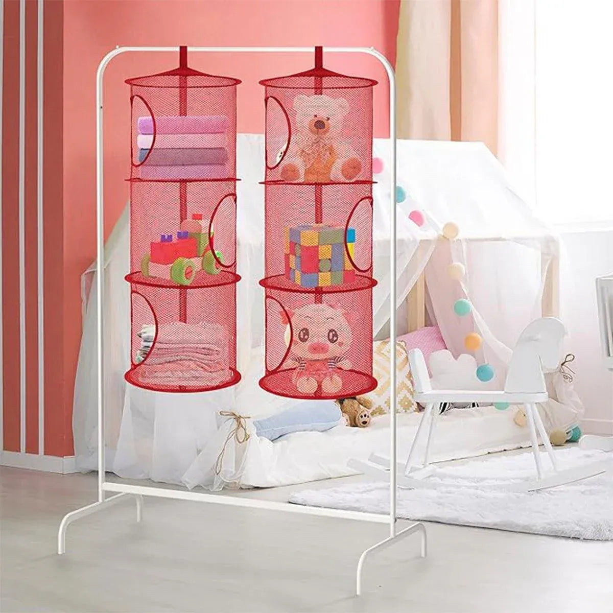 Foldable Clothes Drying Basket Three-layer Hanging Storage Breathable Organizer - Blue V528-DRYING-NET-3-BLUE-227655