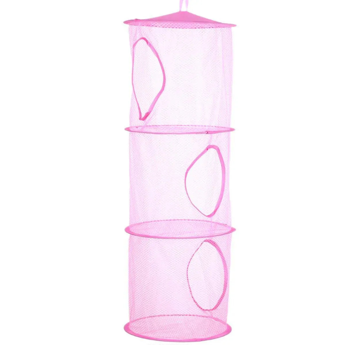 Foldable Clothes Drying Basket Three-layer Hanging Storage Breathable Organizer - Pink V528-DRYING-NET-3-PINK-548281