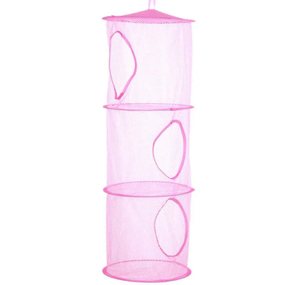 Foldable Clothes Drying Basket Three-layer Hanging Storage Breathable Organizer - Pink V528-DRYING-NET-3-PINK-548281