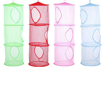 Foldable Clothes Drying Basket Three-layer Hanging Storage Breathable Organizer - Pink V528-DRYING-NET-3-PINK-548281