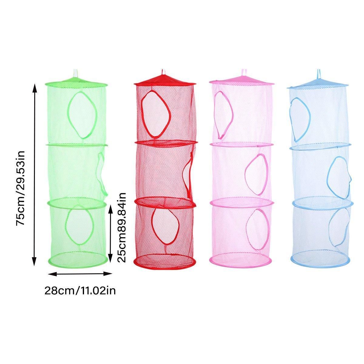 Foldable Clothes Drying Basket Three-layer Hanging Storage Breathable Organizer - Pink V528-DRYING-NET-3-PINK-548281