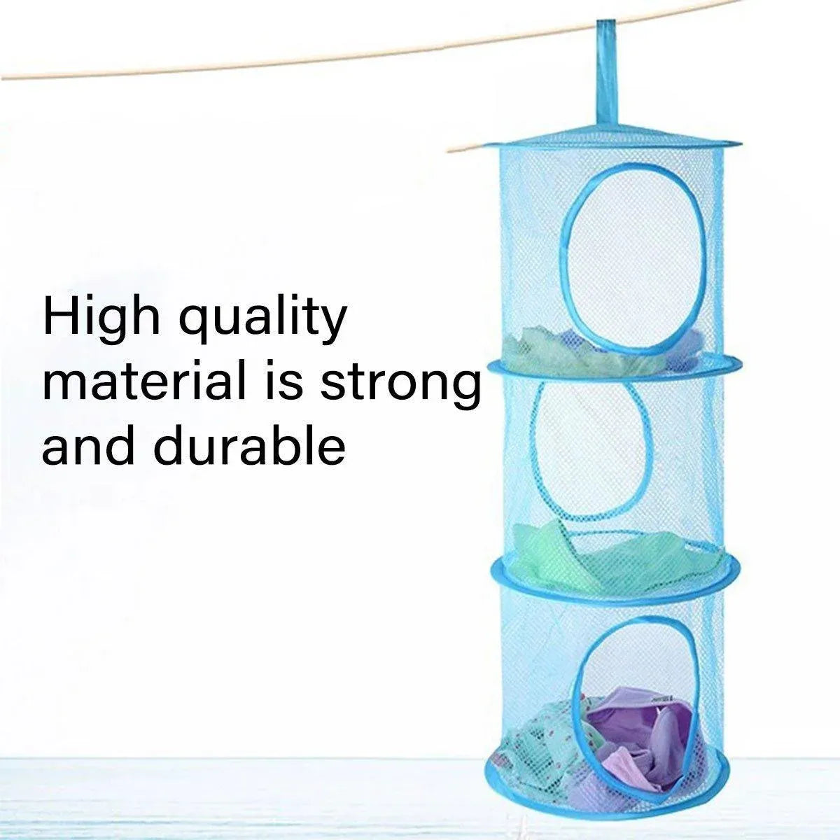 Foldable Clothes Drying Basket Three-layer Hanging Storage Breathable Organizer - Pink V528-DRYING-NET-3-PINK-548281