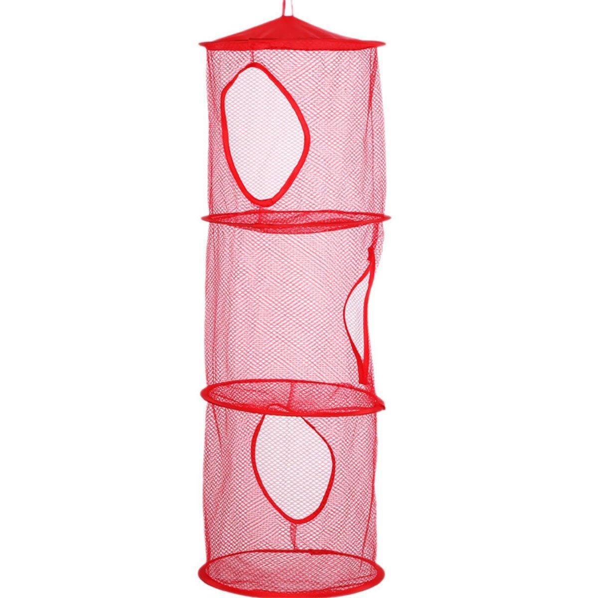 Foldable Clothes Drying Basket Three-layer Hanging Storage Breathable Organizer - Red V528-DRYING-NET-3-RED-300482