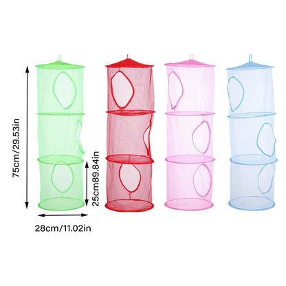Foldable Clothes Drying Basket Three-layer Hanging Storage Breathable Organizer - Red V528-DRYING-NET-3-RED-300482