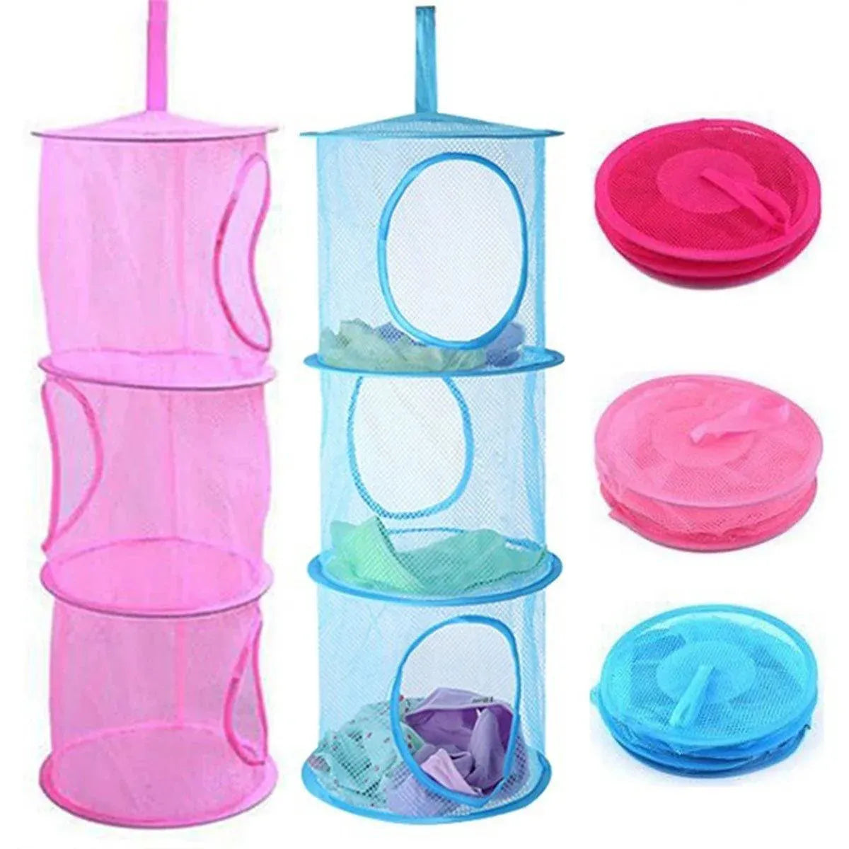 Foldable Clothes Drying Basket Three-layer Hanging Storage Breathable Organizer - Red V528-DRYING-NET-3-RED-300482