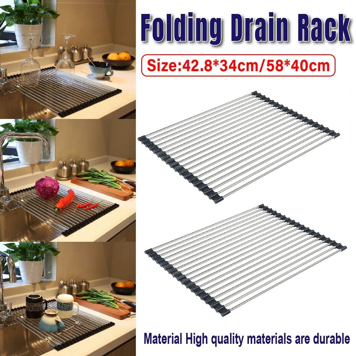 Multifunctional Stainless Steel Draining Rack Folding Sink Organizer for Kitchen - 580 x 400mm V528-DRYING-RACK-580-400-201-259845