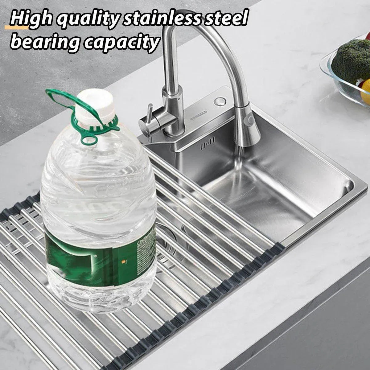 Multifunctional Stainless Steel Draining Rack Folding Sink Organizer for Kitchen - 580 x 400mm V528-DRYING-RACK-580-400-201-259845