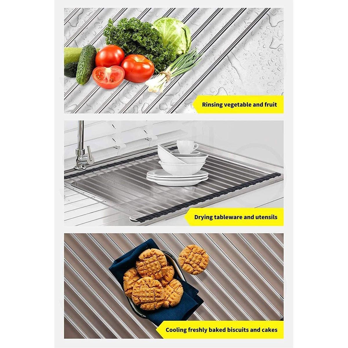 Multifunctional Stainless Steel Draining Rack Folding Sink Organizer for Kitchen - 580 x 400mm V528-DRYING-RACK-580-400-201-259845