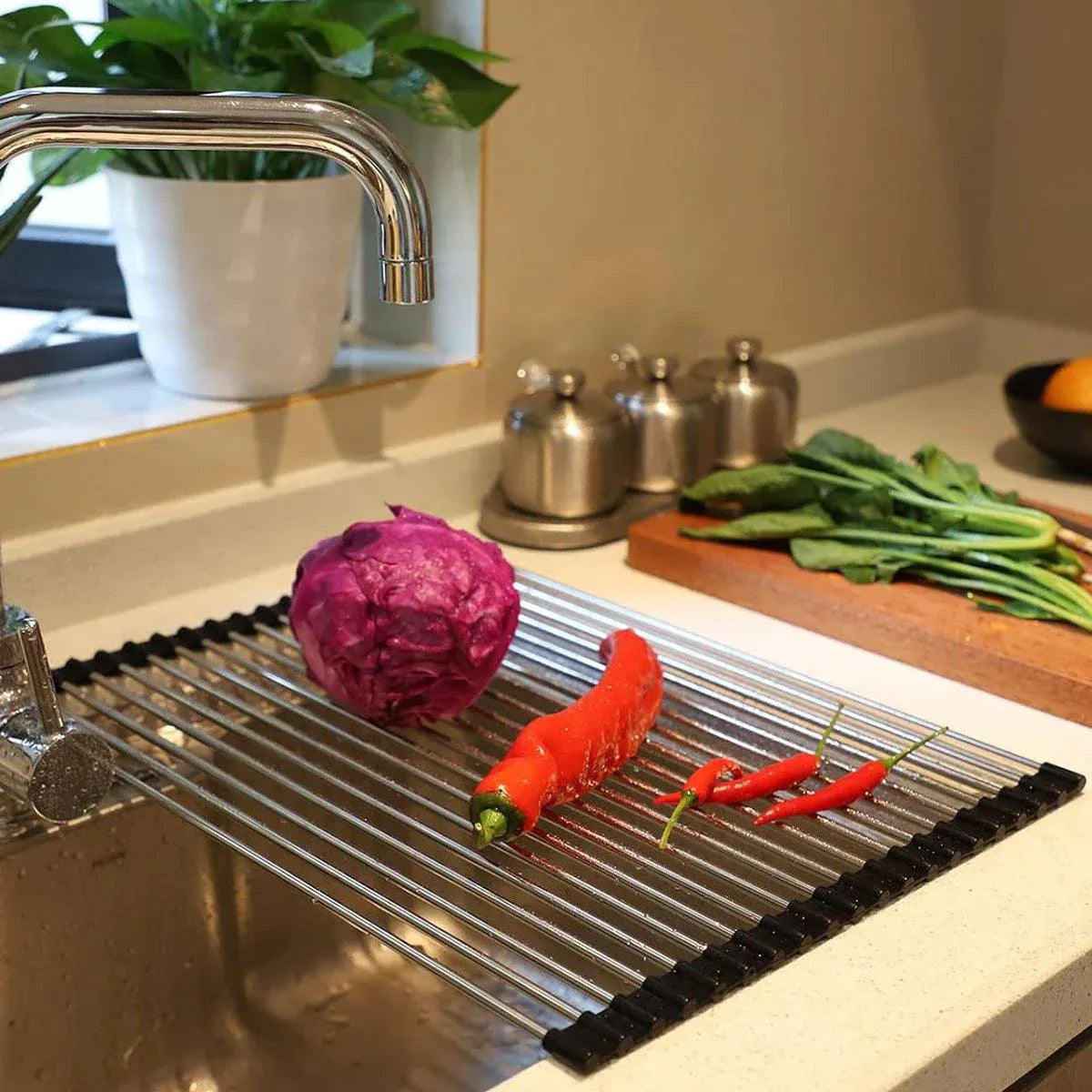 Multifunctional Stainless Steel Draining Rack Folding Sink Organizer for Kitchen - 580 x 400mm V528-DRYING-RACK-580-400-201-259845