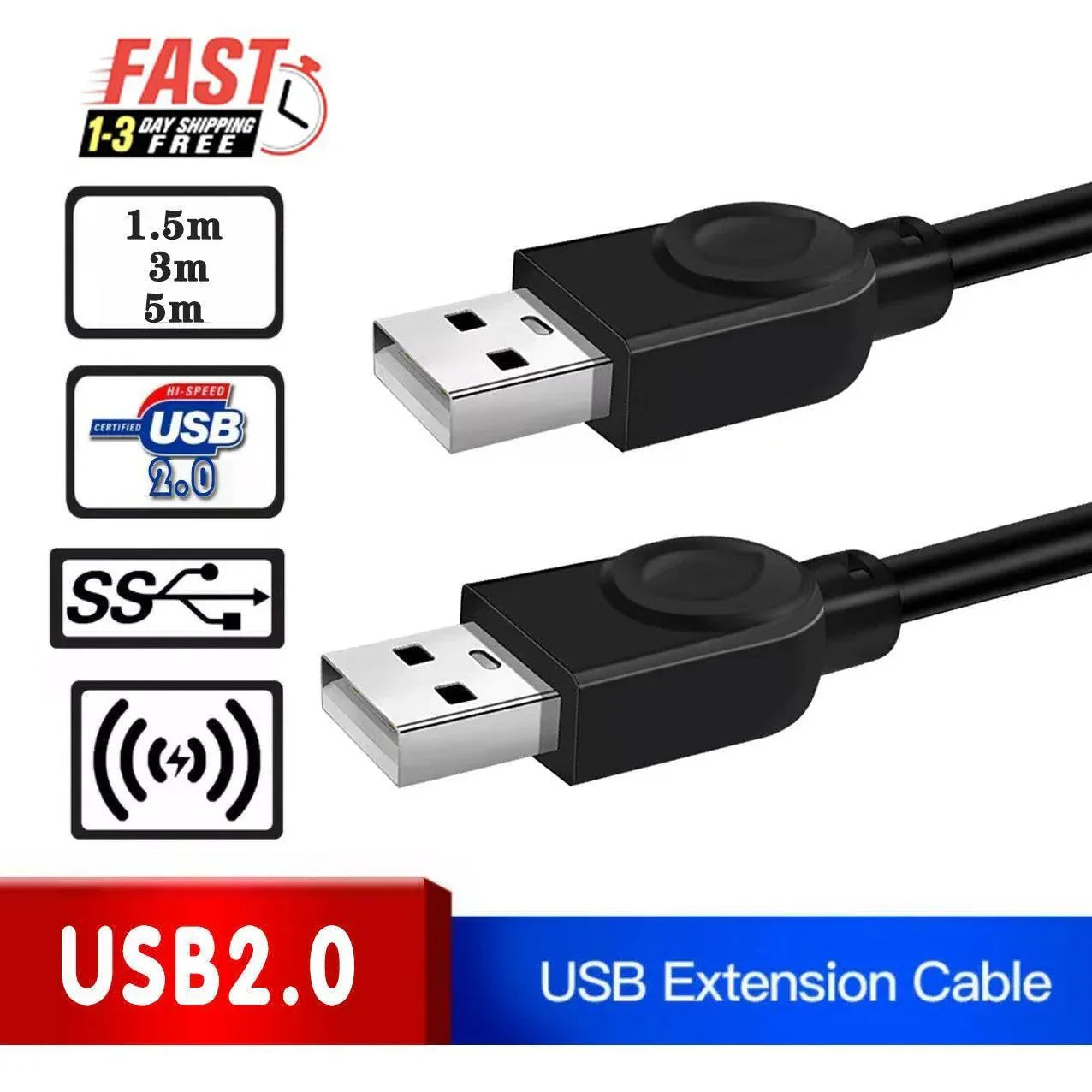 High Speed Usb 2.0 Data Extension Cable Type A Male To Male M-M Connection Cord - 1.5M V528-DUALUSB1-5MCABLELENGTH-1-5M80543
