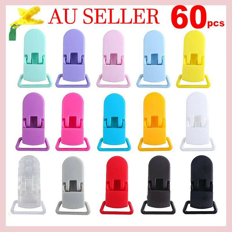 60 Random Colored Plastic Pacifier Dummy Clip Suspender Badge Holder for Crafts V528-DUCKBILLCLIP-60PCS-15-4-45239