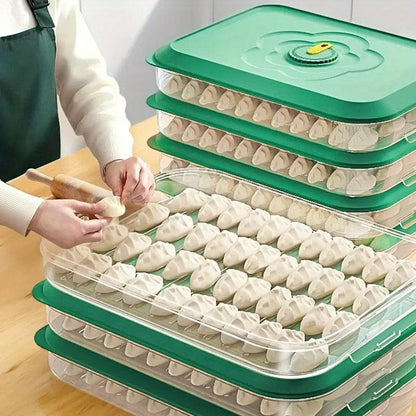 3/4 Layer Large Capacity Dumpling Box Sealed Fresh Wonton Storage Container - Green-4 Layer V528-DUMPLING-4-GREEN-405347