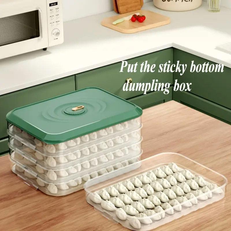 3/4 Layer Large Capacity Dumpling Box Sealed Fresh Wonton Storage Container - Green-4 Layer V528-DUMPLING-4-GREEN-405347