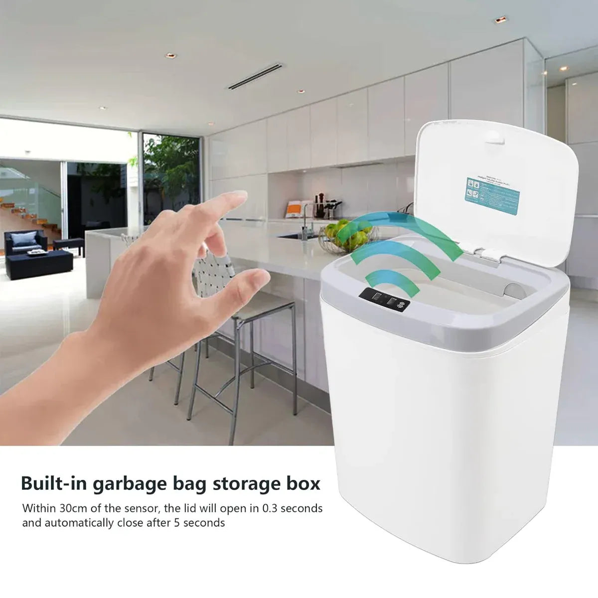 Sensor Trash Bin Touchless 16L White Automatic Motion Kitchen Rubbish Can V528-DUSTBIN-16L-710093