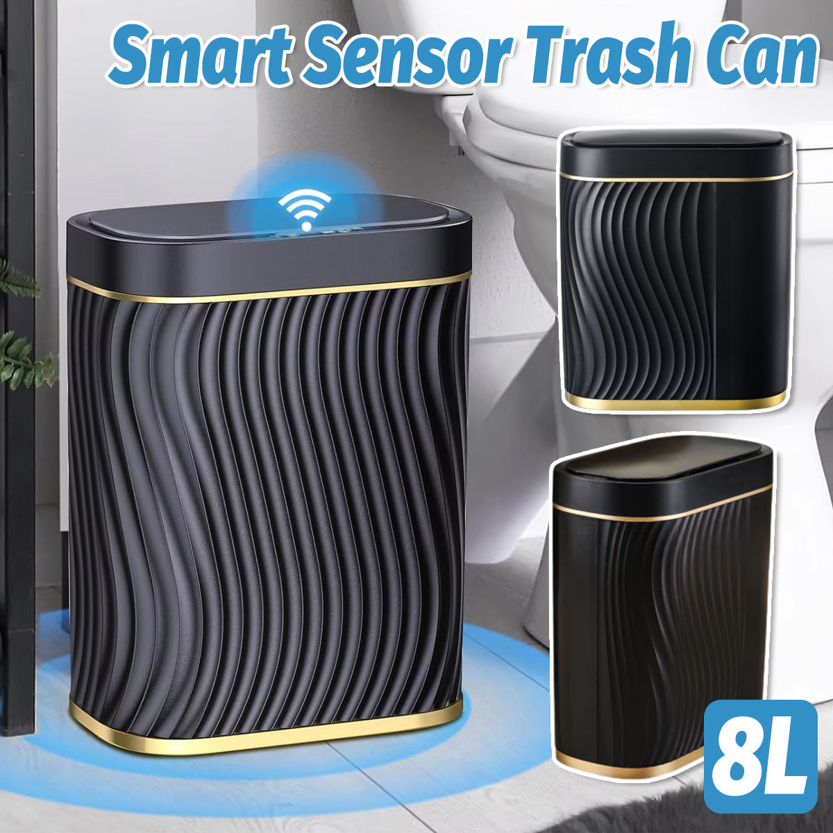 Sensor Trash Can 8L Narrow Black Smart Bin Touchless Bathroom Toilet Waste Bin V528-DUSTBIN-BLACK-741190
