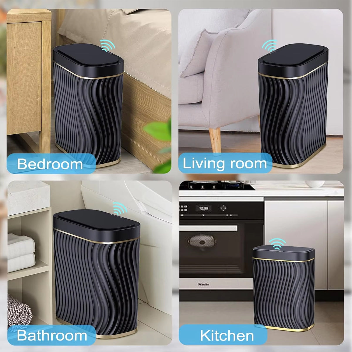 Sensor Trash Can 8L Narrow Black Smart Bin Touchless Bathroom Toilet Waste Bin V528-DUSTBIN-BLACK-741190