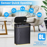 Sensor Trash Can 8L Narrow Black Smart Bin Touchless Bathroom Toilet Waste Bin V528-DUSTBIN-BLACK-741190