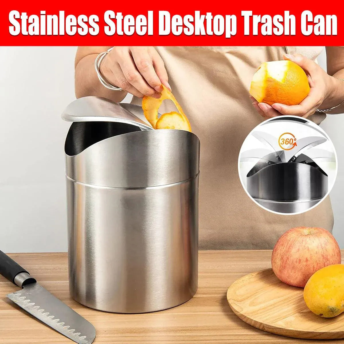 Stainless Steel Mini Desktop Wastebasket Organizer Compact Waste Bin for Office V528-DUSTBIN-SILVER-254124