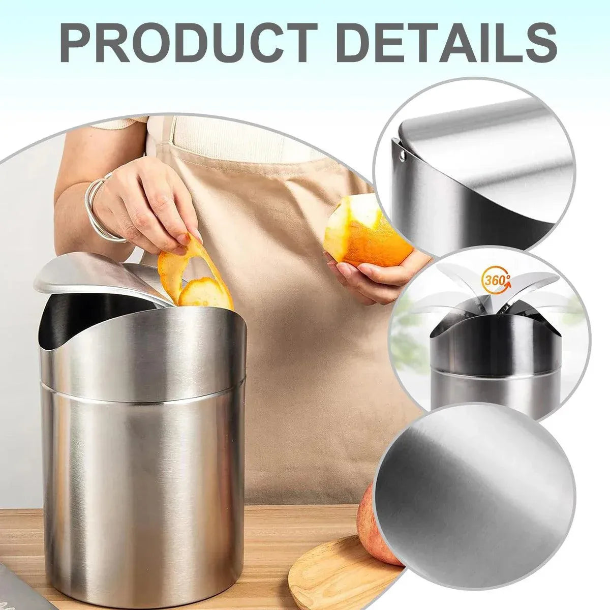 Stainless Steel Mini Desktop Wastebasket Organizer Compact Waste Bin for Office V528-DUSTBIN-SILVER-254124