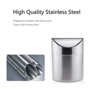 Stainless Steel Mini Desktop Wastebasket Organizer Compact Waste Bin for Office V528-DUSTBIN-SILVER-254124