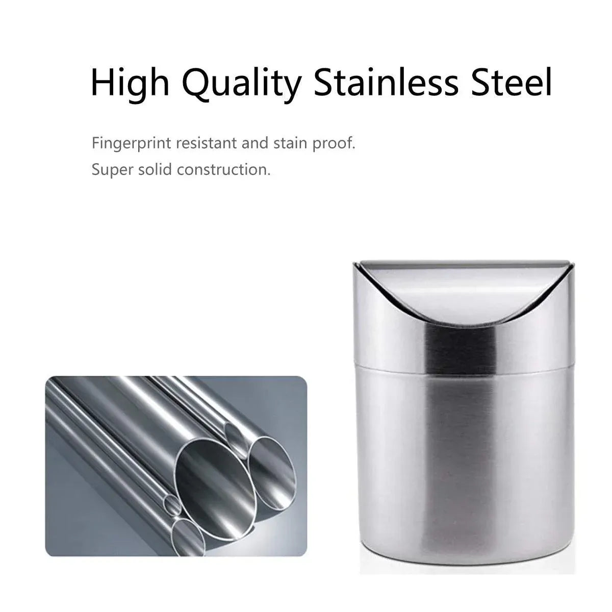 Stainless Steel Mini Desktop Wastebasket Organizer Compact Waste Bin for Office V528-DUSTBIN-SILVER-254124