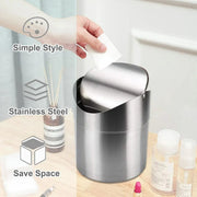Stainless Steel Mini Desktop Wastebasket Organizer Compact Waste Bin for Office V528-DUSTBIN-SILVER-254124