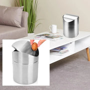 Stainless Steel Mini Desktop Wastebasket Organizer Compact Waste Bin for Office V528-DUSTBIN-SILVER-254124