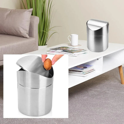Stainless Steel Mini Desktop Wastebasket Organizer Compact Waste Bin for Office V528-DUSTBIN-SILVER-254124