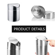Stainless Steel Mini Desktop Wastebasket Organizer Compact Waste Bin for Office V528-DUSTBIN-SILVER-254124