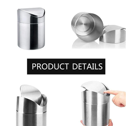 Stainless Steel Mini Desktop Wastebasket Organizer Compact Waste Bin for Office V528-DUSTBIN-SILVER-254124