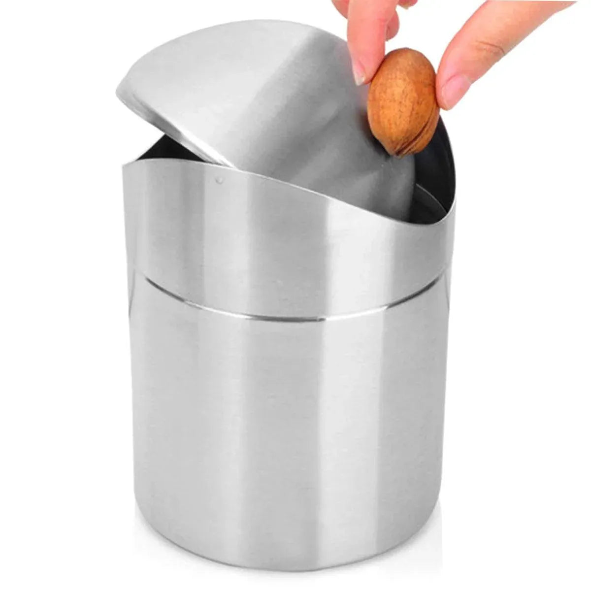 Stainless Steel Mini Desktop Wastebasket Organizer Compact Waste Bin for Office V528-DUSTBIN-SILVER-254124