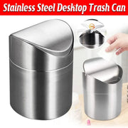 Stainless Steel Mini Desktop Wastebasket Organizer Compact Waste Bin for Office V528-DUSTBIN-SILVER-254124
