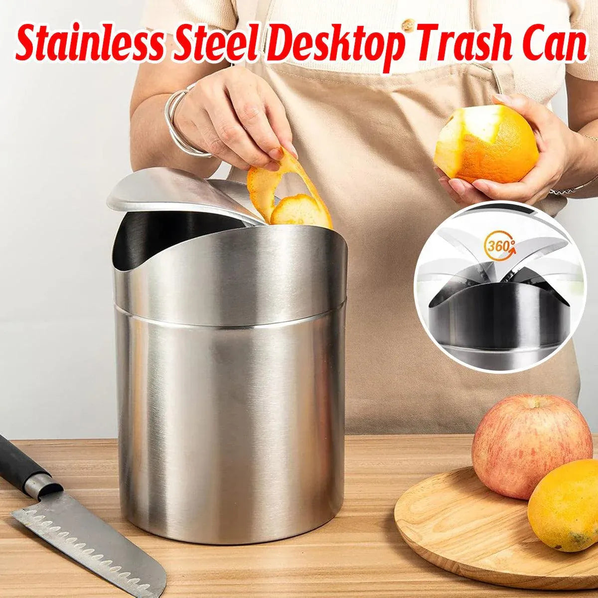 Stainless Steel Mini Desktop Wastebasket Organizer Compact Waste Bin for Office V528-DUSTBIN-SILVER-254124