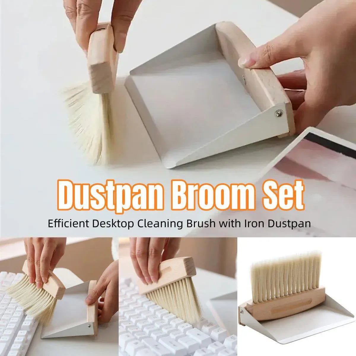 Mini White Brush Broom with Dustpan Car Desk Table Keyboard Cleaning Portable V528-DUSTPAN-WHITE-615733
