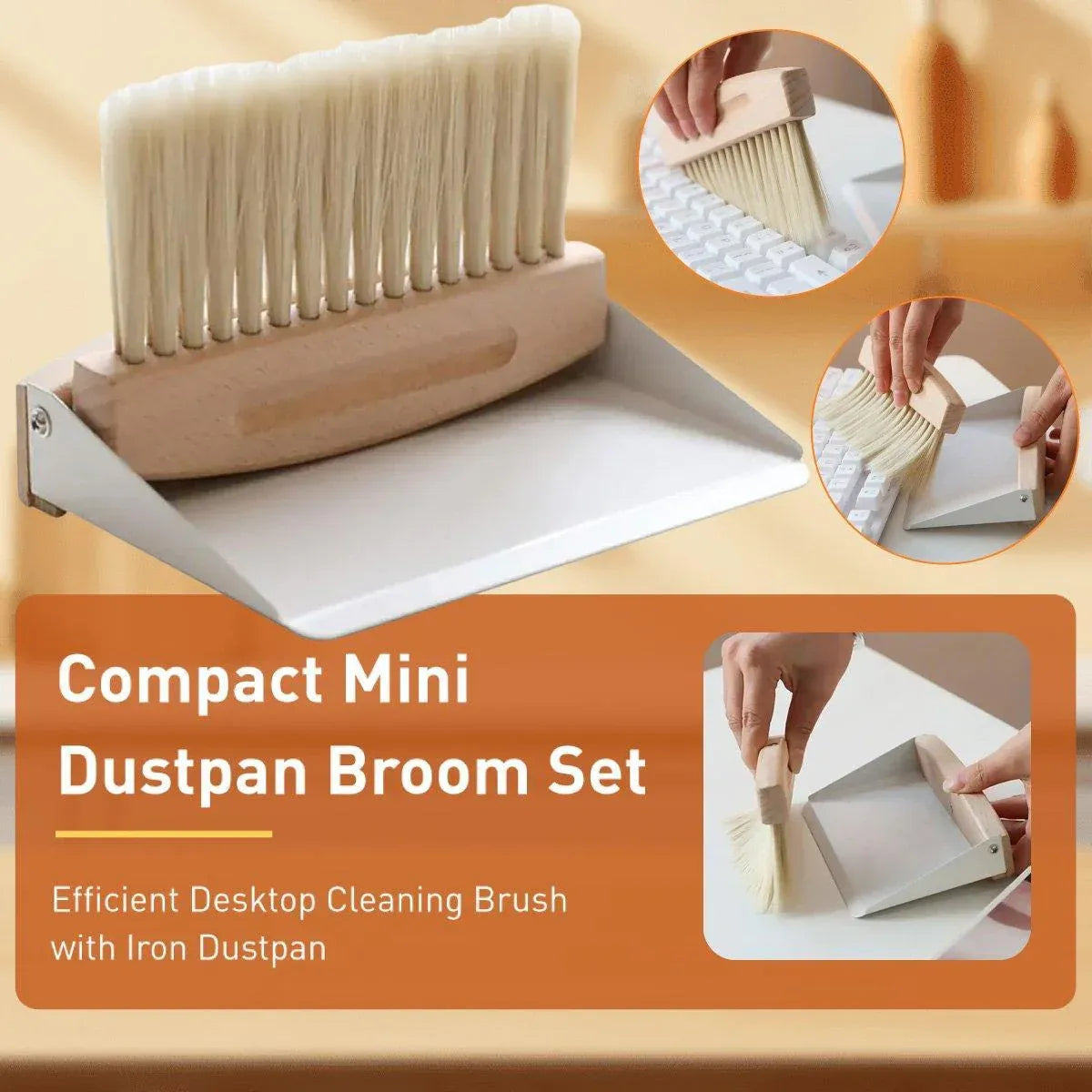 Mini White Brush Broom with Dustpan Car Desk Table Keyboard Cleaning Portable V528-DUSTPAN-WHITE-615733