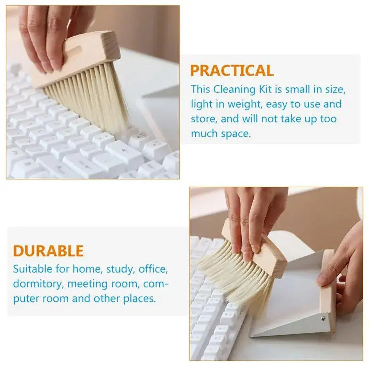 Mini White Brush Broom with Dustpan Car Desk Table Keyboard Cleaning Portable V528-DUSTPAN-WHITE-615733