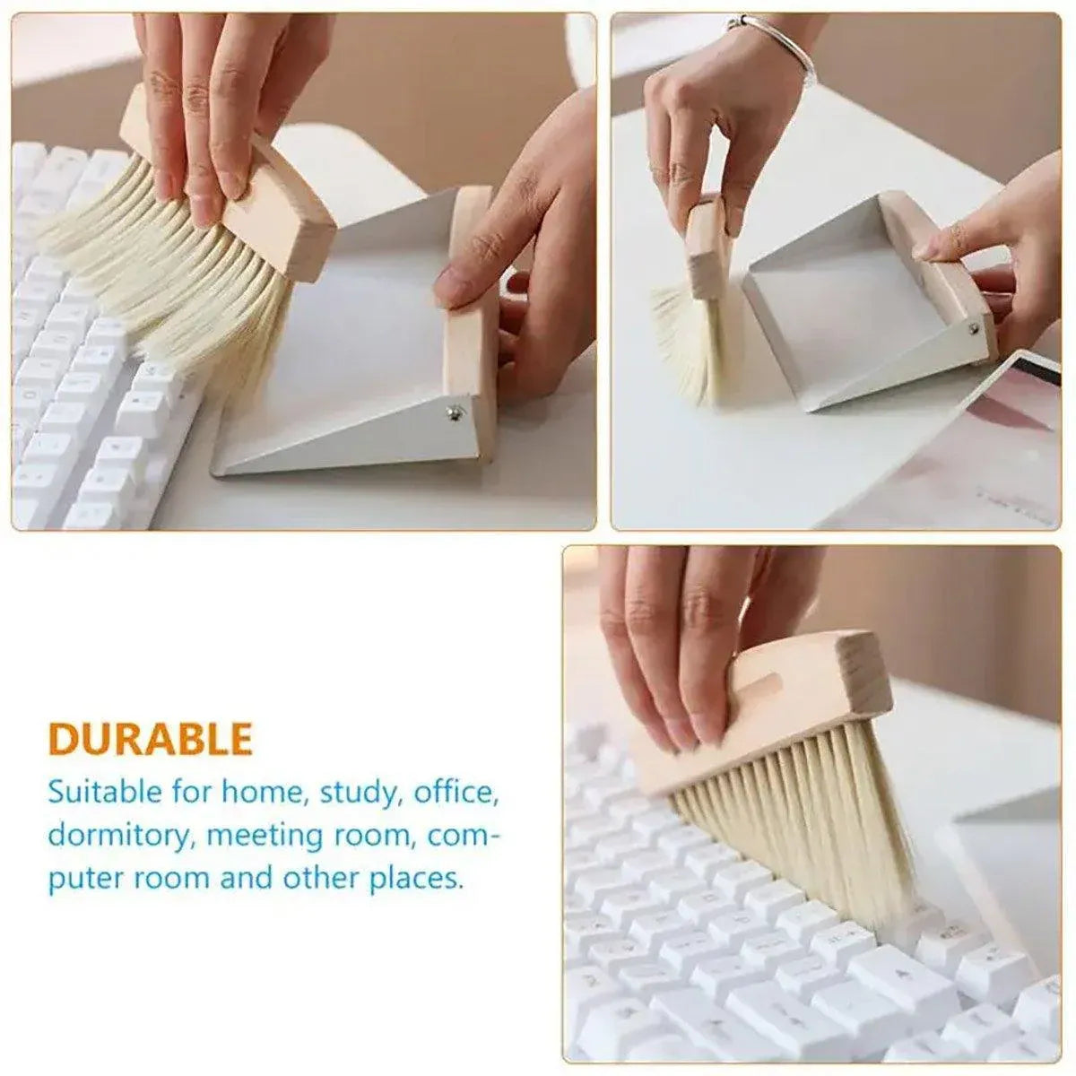 Mini White Brush Broom with Dustpan Car Desk Table Keyboard Cleaning Portable V528-DUSTPAN-WHITE-615733