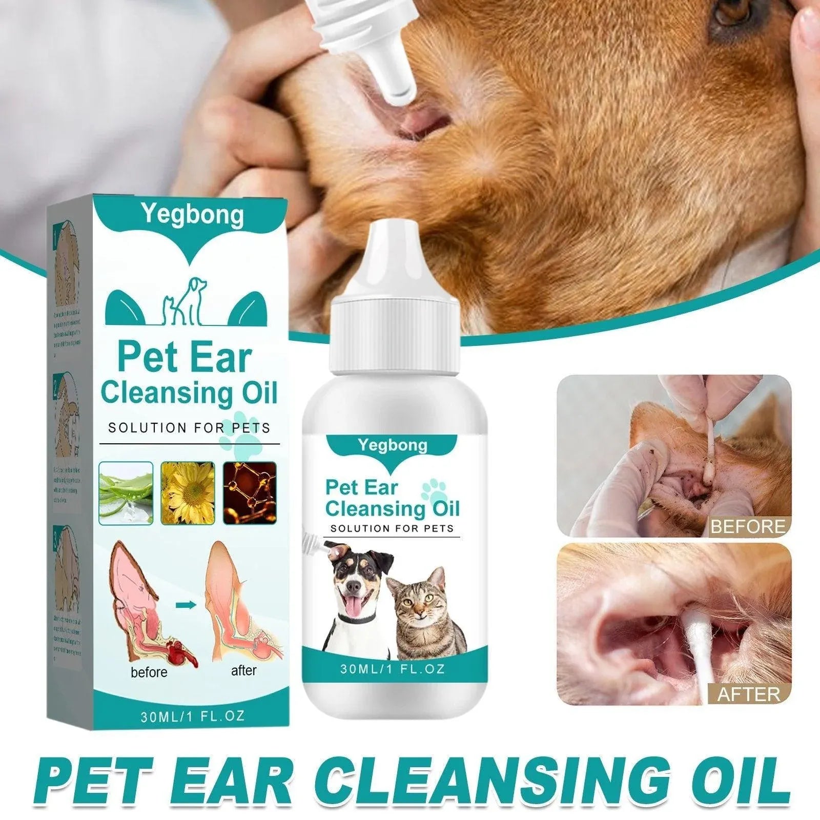 Pet Ear Cleaning Oil for Cats Dogs Deodorize Clean Ears Universal Ear Care Oil V528-EAR-CREAM-762188