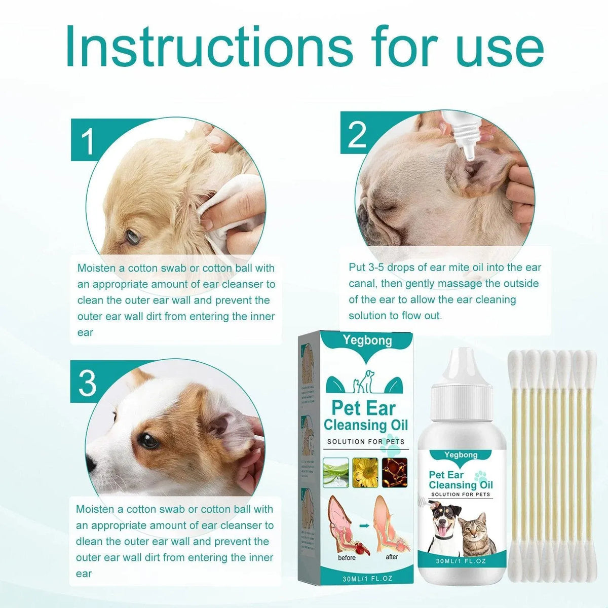 Pet Ear Cleaning Oil for Cats Dogs Deodorize Clean Ears Universal Ear Care Oil V528-EAR-CREAM-762188