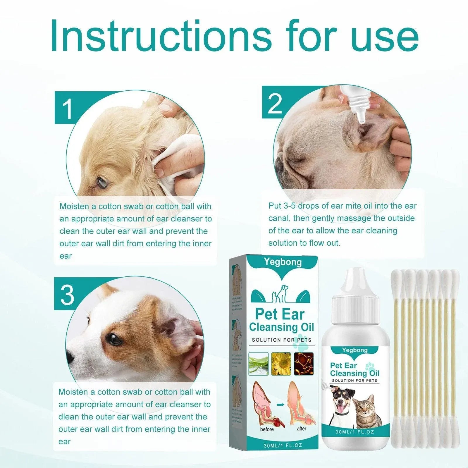 Pet Ear Cleaning Oil for Cats Dogs Deodorize Clean Ears Universal Ear Care Oil V528-EAR-CREAM-762188