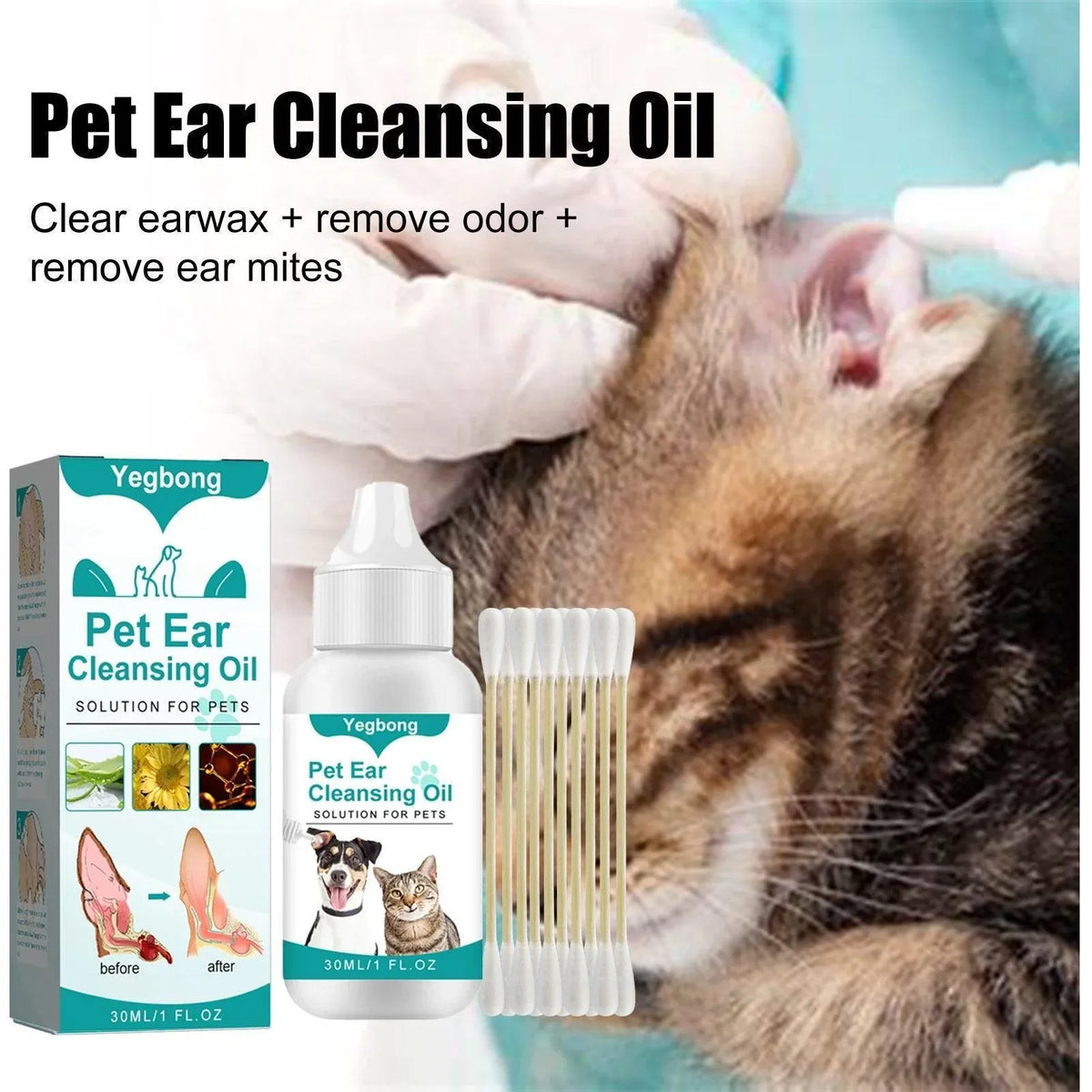 Pet Ear Cleaning Oil for Cats Dogs Deodorize Clean Ears Universal Ear Care Oil V528-EAR-CREAM-762188