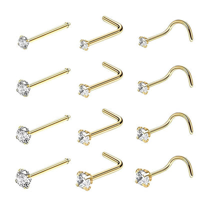 Stainless Steel Nosepiece with Gold Nose Stud Stylish Piercing Jewellery Women - L-Shaped Rod-1.5mm V528-EAR-STUD-L-15-657921